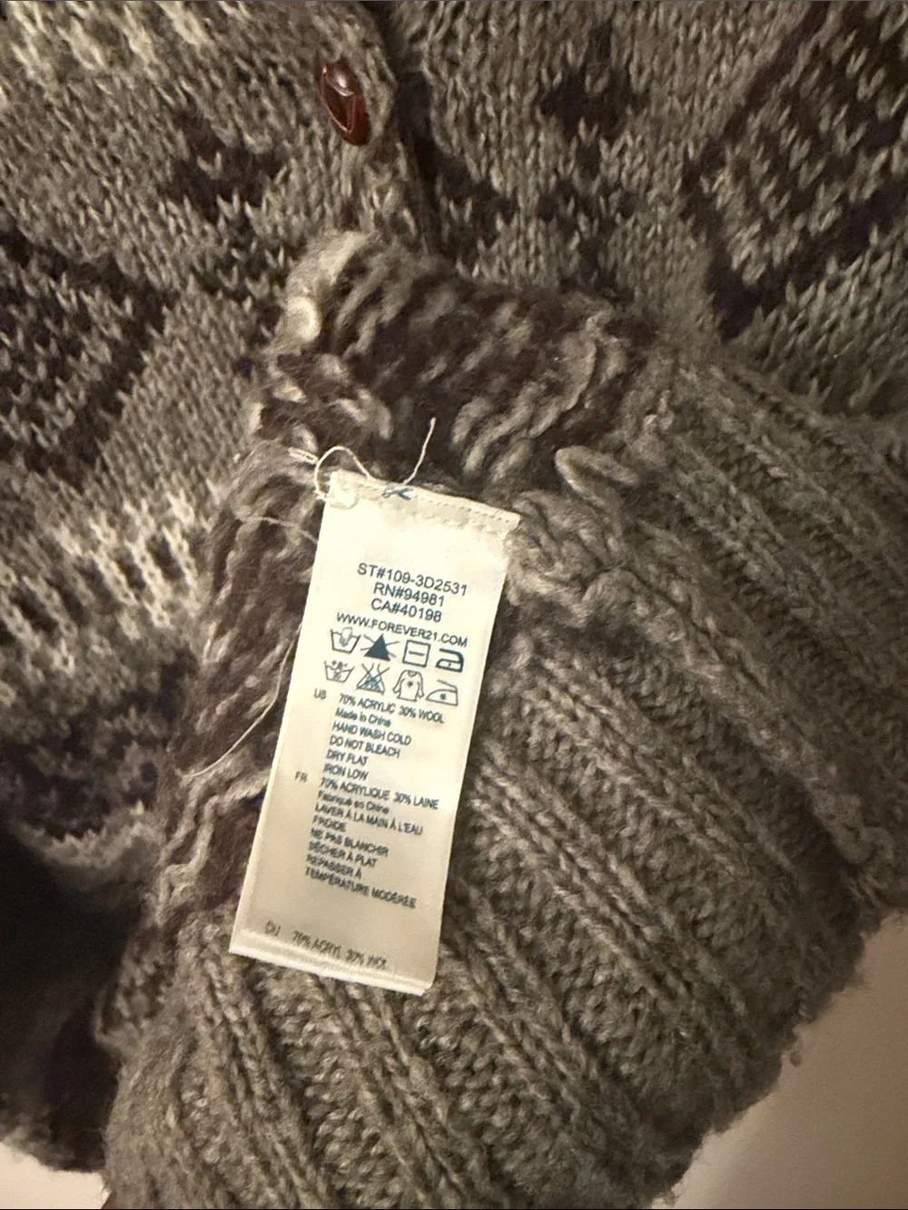 Forever 21 Gray and Brown Fair Isle Shawl-Collar Cardigan 99 - Picture 11 of 11